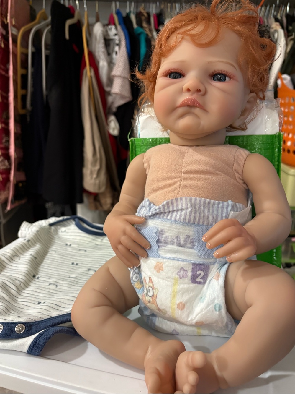 Realistic Redhead Baby Doll with Diaper
